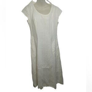 Grizas White Linen Pullover Zip Side Round Neck Pocket Dress Size Large